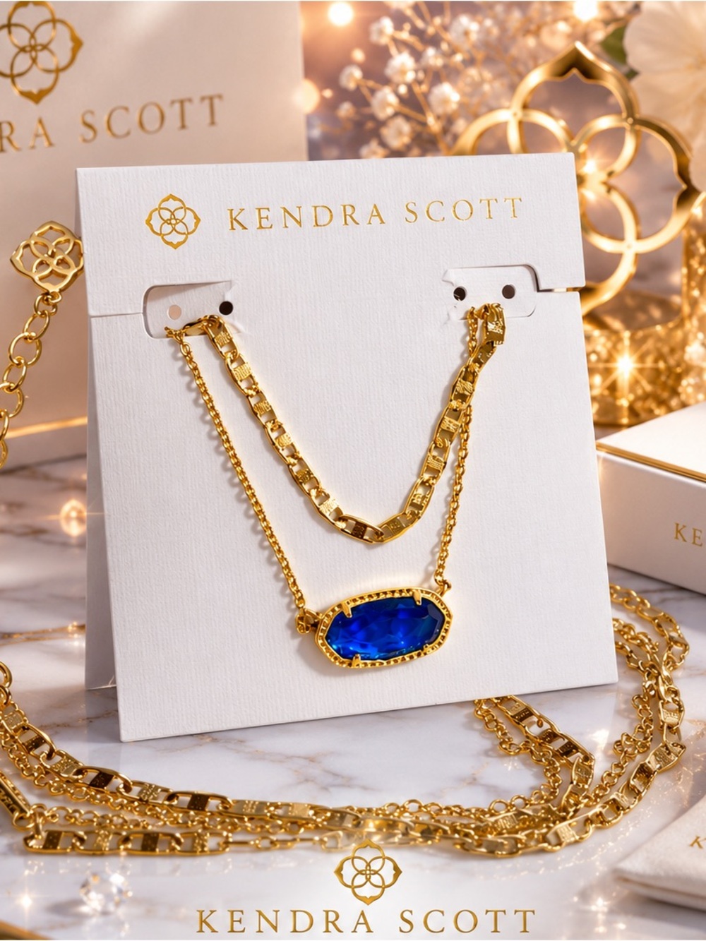Kendra Scott Elisa Layered Necklace – Gold Tone with Cobalt Blue Stone